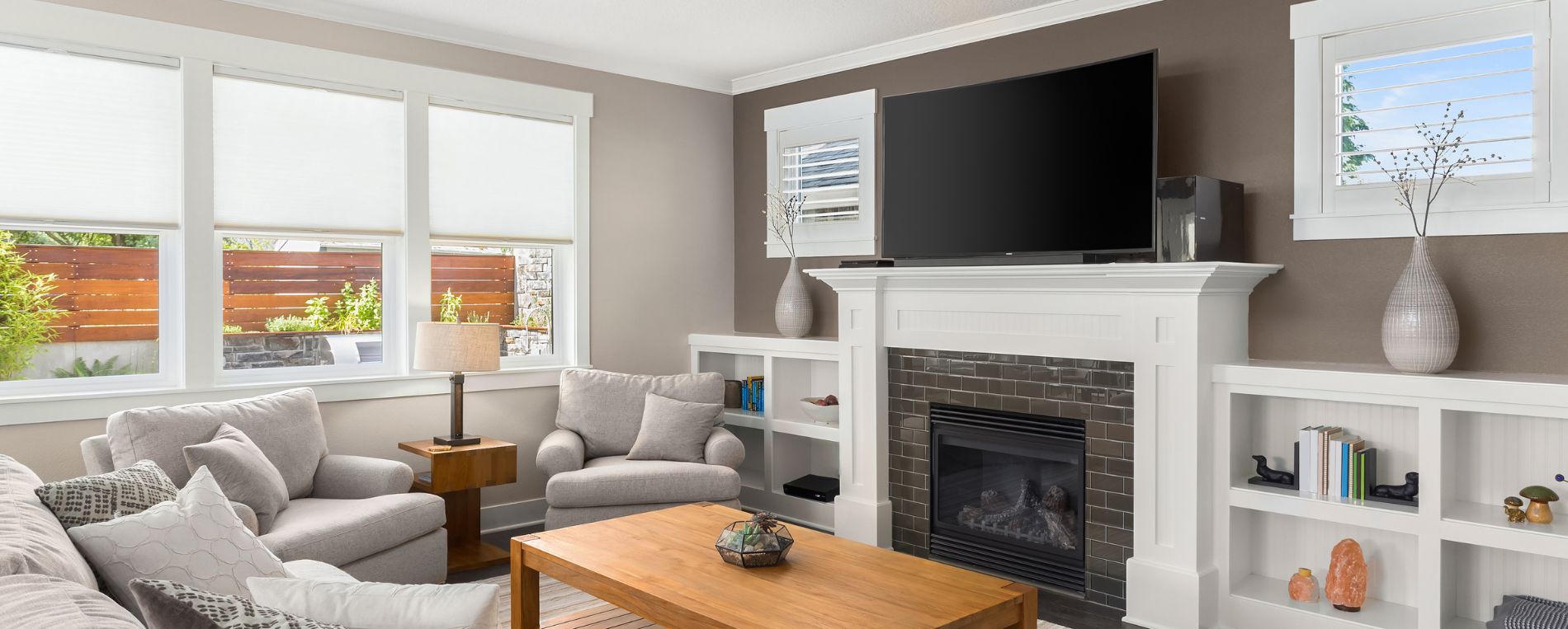 Sheer Roller Shades, Loyola Living Room